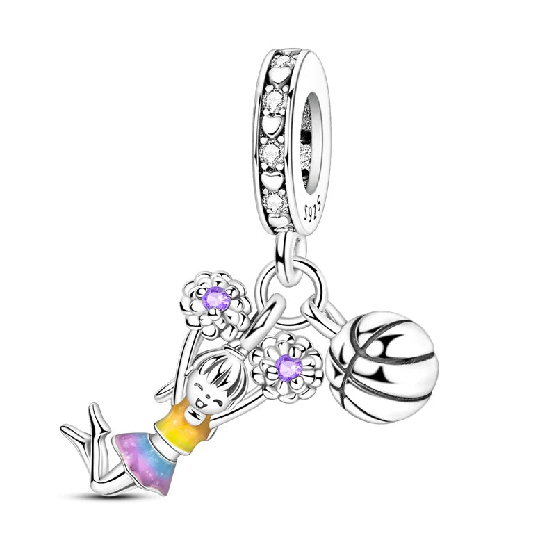 New 925 sterling silver pink green blue flower teapot and teacup bead pendant suitable for original charm bracelet