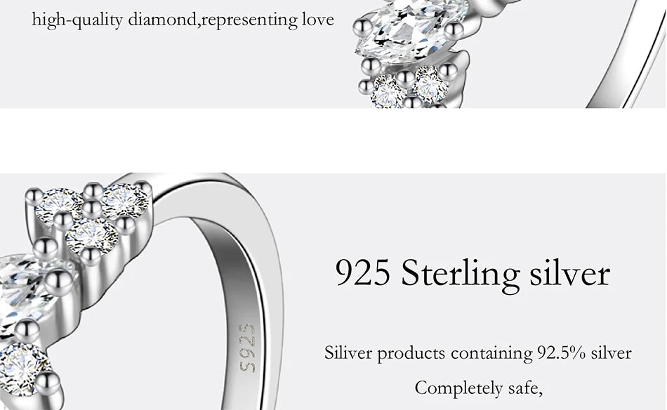 PERFANY 0.58CT Marquise Cut Moissanite Women's Ring S925 Pure Silver Laboratory Cultivated Diamond Fashion Design Jewelry