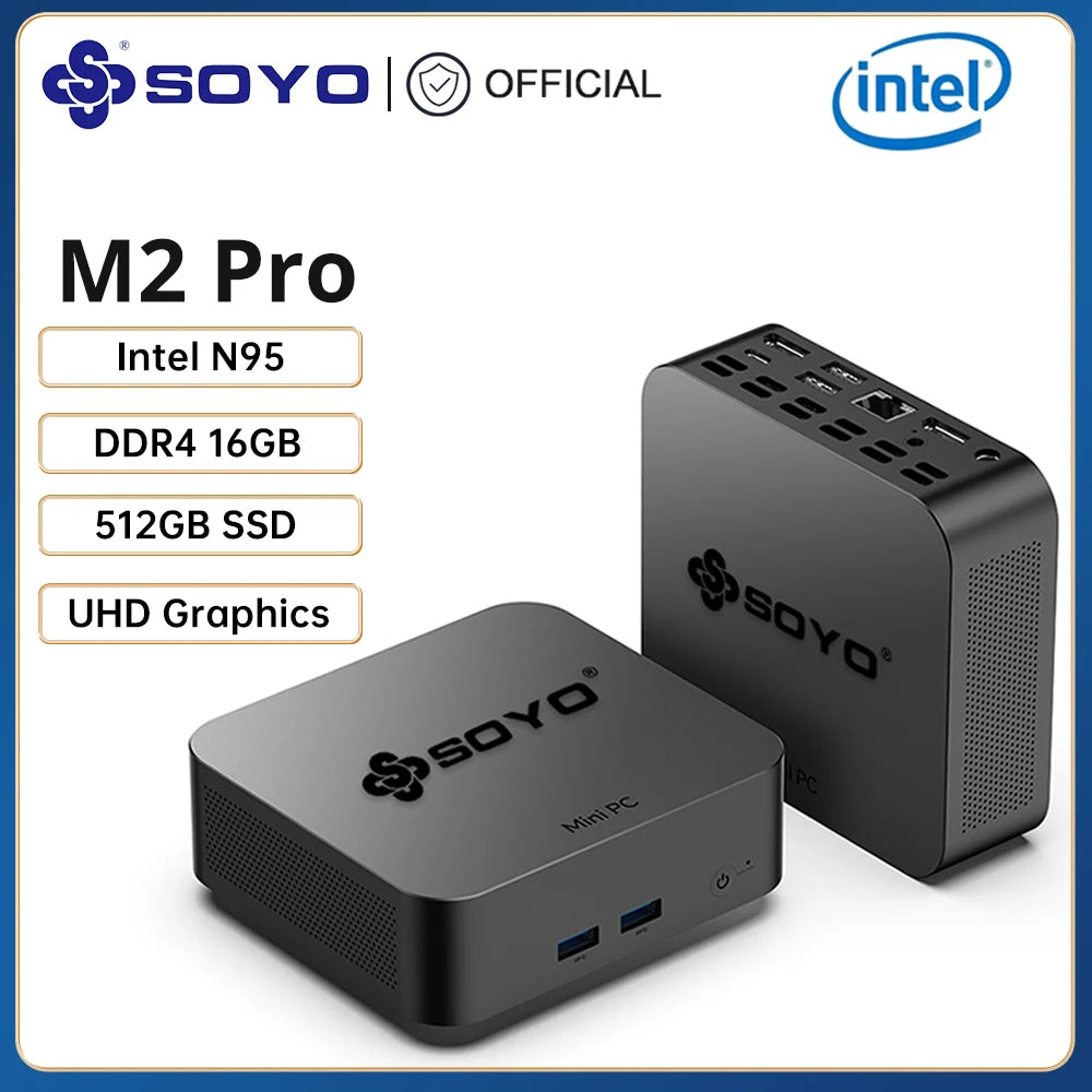 SOYO M2 Pro Portable Mini PC Intel N95 CPU DDR4 8/16GB RAM 256/512G M.2 SSD Windows11 WIFI6 DP for Desktop Office Computers