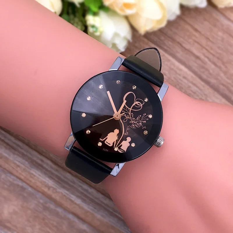 1/2PCS Fashion Quartz Watch Couple Stylish Spire Glass Wristwatch Simple Rhinestone Back View Couple Watch Set Couple Gift