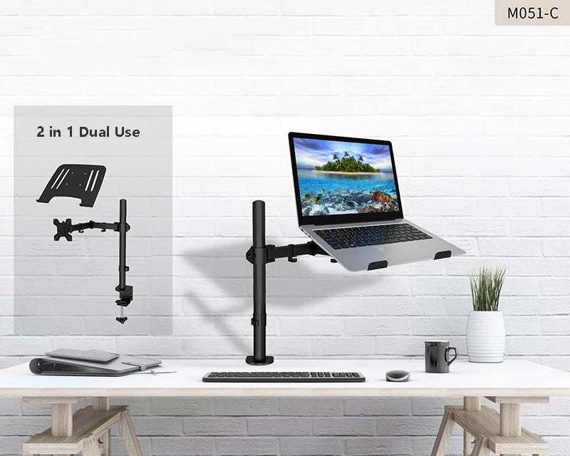 2 IN 1 Monitor Desk Mount Fully Adjust Stand with Extra Laptop Tray for Laptop Notebook up to 17" and Screen up to 32" M051C