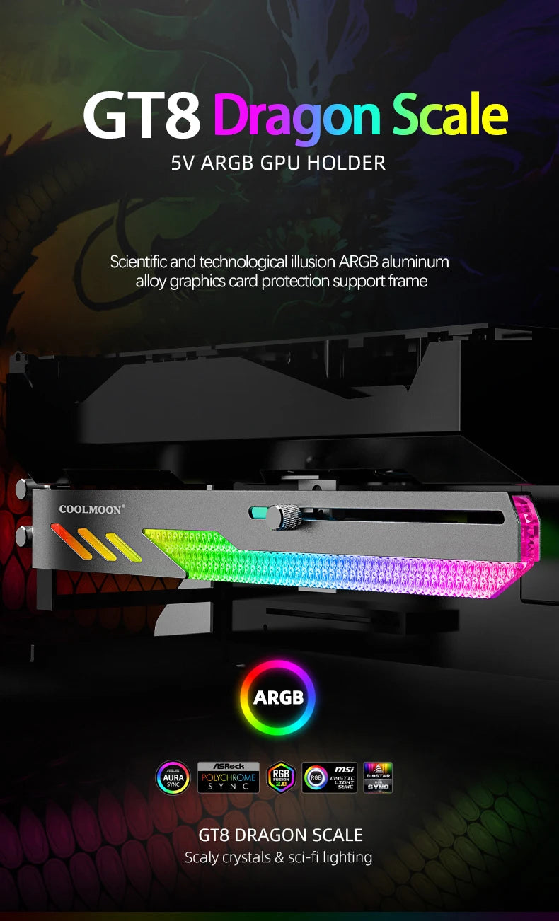 GT8 Dragon Scale Horizontal Mounted Graphics Card Bracket ARGB Desktop Computer Fixed Graphics Card Companion Support Bracket