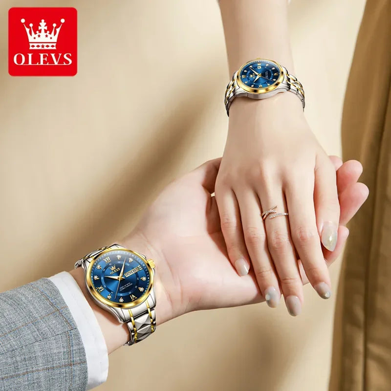 OLEVS 2906 Fashion Date Quartz Couple Watches Top Luxury Watch Men Women Waterproof Stainless Steel Wristwatch