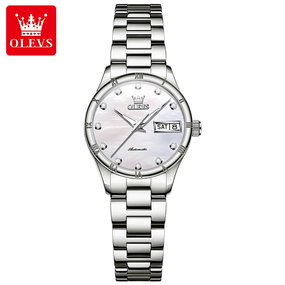 OLEVS 7030 Automatic Watch for Women Luxury Diamond Scale Waterproof Calendar Mechanical Woman Watch Original Ladies Wristwatch