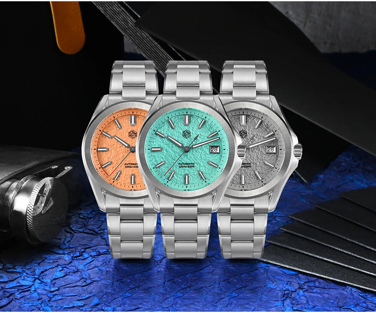 San Martin Men Automatic Watch 39mm Mechanical Wristwatch 10ATM Waterproof BGW-X1 Luminous Sapphire NH35 Oil Pressed Dial