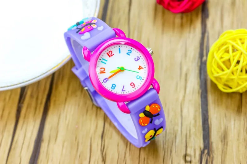 New 3D Colorful Butterfly Children Watch Soft Silicone Strap Rainbow Color Dial Fashion Sports Quartz Watches for Kid Boys Girls