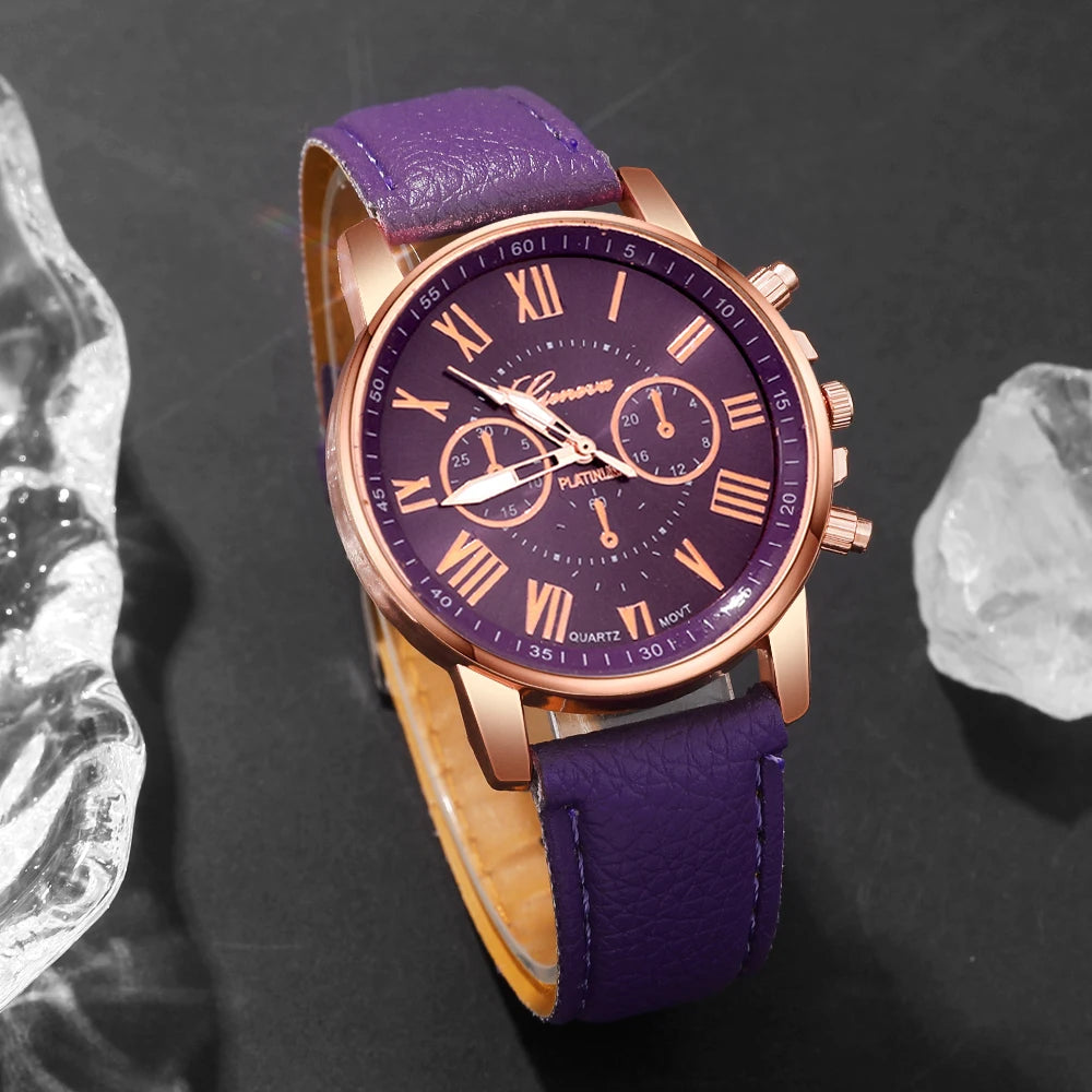 Women's casual quartz watch + bracelet set, suitable for wearing in all places, Ramadan, Valentine's Day, Mother's Day, Birthday