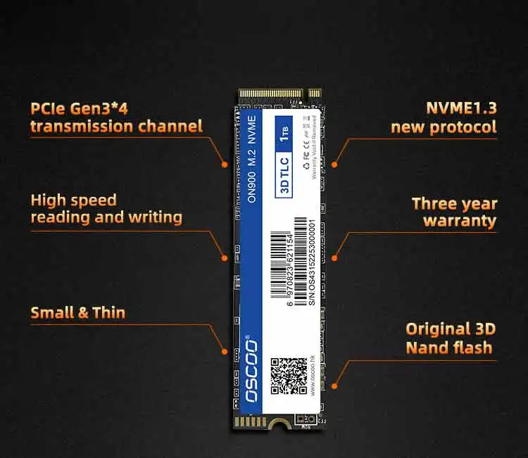 OSCOO SSD M.2 2280 NMVe PCIe Gen3.0x4 Internal SSD Solid State Drive 3D TLC NAND Flash 128GB 256GB 512GB 1TB PCIe Hard Disk SSD