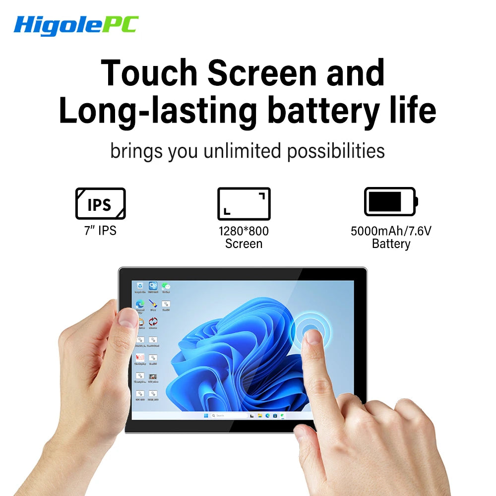 Higole F9B Pro 7'' Intel N95 Mini PC with Screen Windows 11 WiFi5 8G 128G 5000mAh Dual 2.5G LAN Desktop Computer Windows Tablet