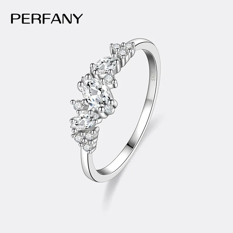 PERFANY 0.58CT Marquise Cut Moissanite Women's Ring S925 Pure Silver Laboratory Cultivated Diamond Fashion Design Jewelry