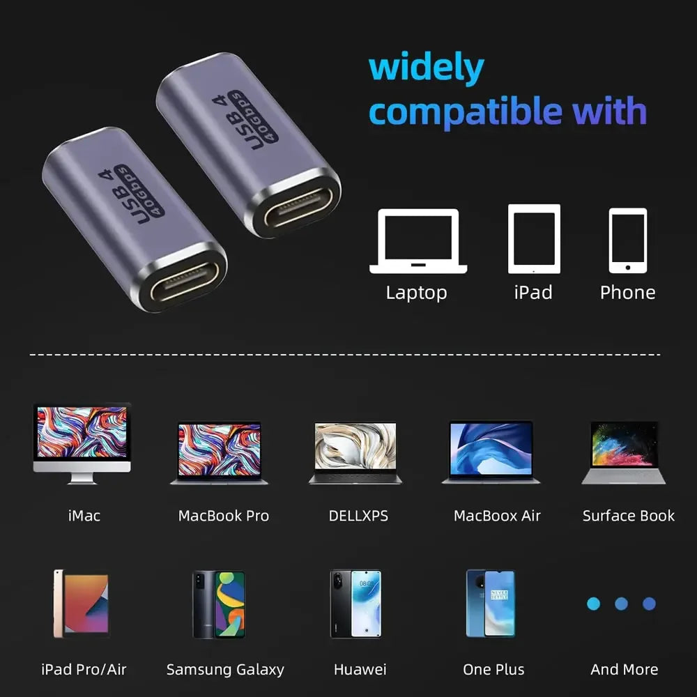 USB4.0 Thunderbolt3 40Gbps Type C Female to Type C Female Coupler Adapter For Super Fast Charger Data Transfer 8K 4K Video Cable