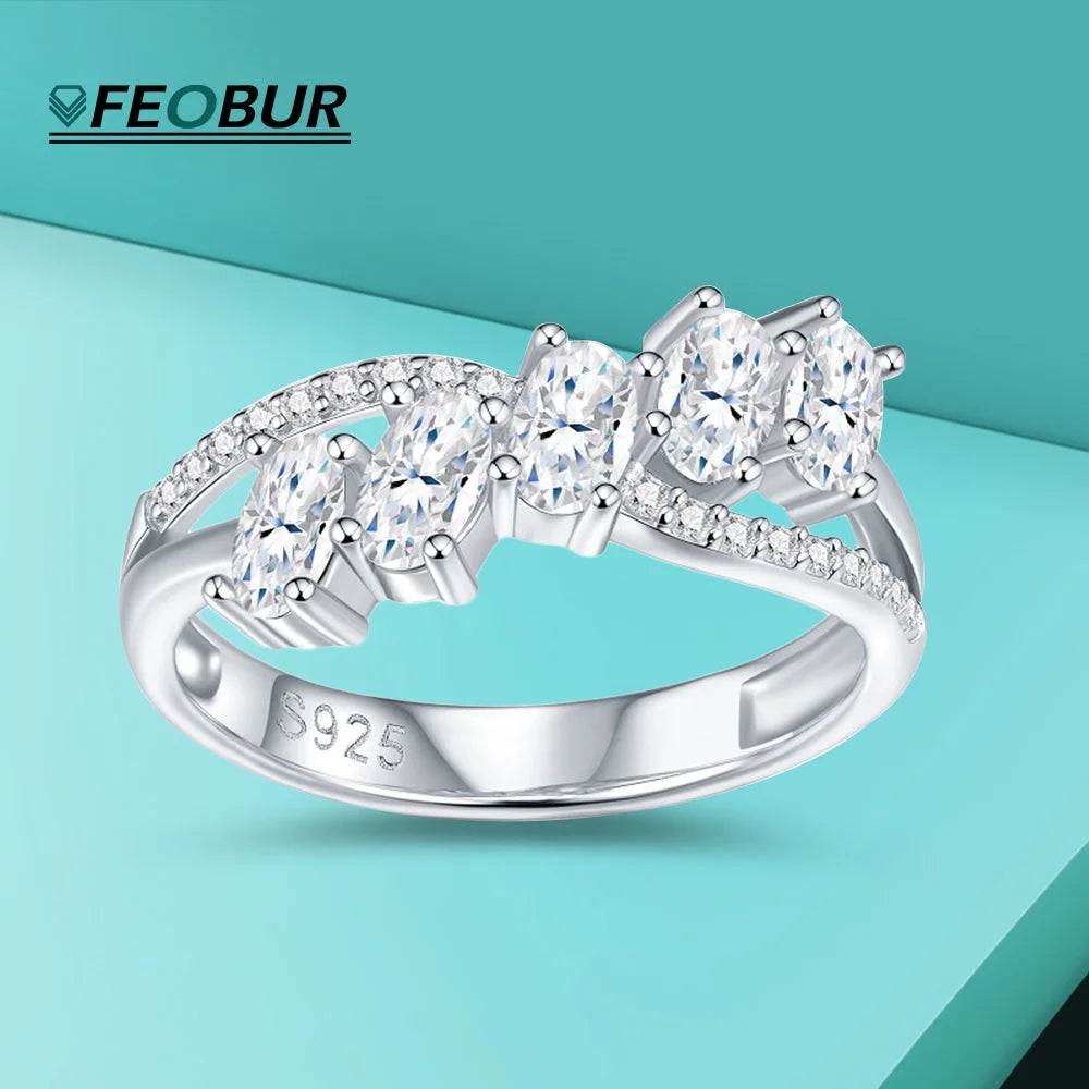 D Color Oval Cut Full Moissanite Ring for Women Half Eternity Ring Lab Diamond Wedding Band 925 Sterling Silver Jewelry