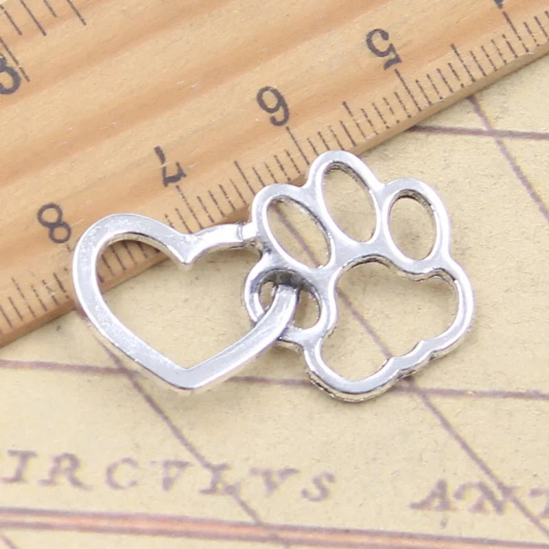 10pcs Charms Dog Claw Cat Paw Heart 20x30mm Antique Silver Color Pendants Tibetan Making DIY Handmade Craft Jewelry