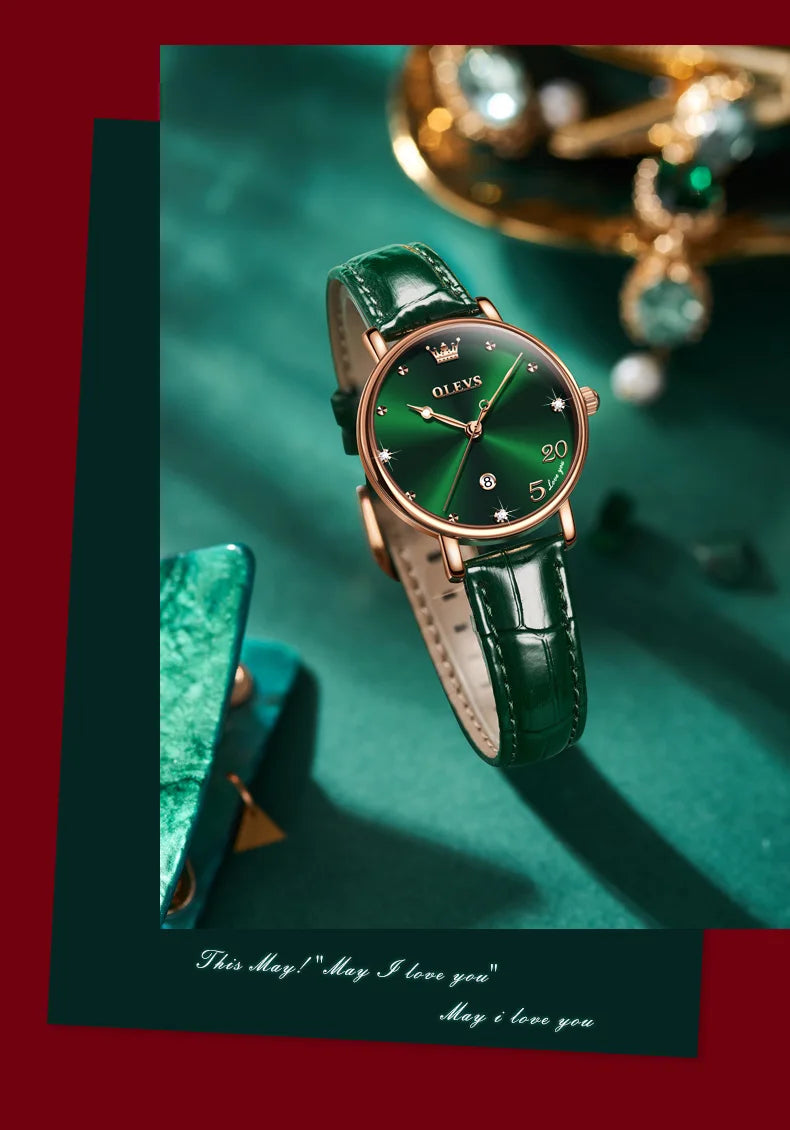 OLEVS 5505 Auto Date Quartz Watch For Women Luxury Elegant Waterproof Wristwatch Original Fashion Leather Woman Dress Watches
