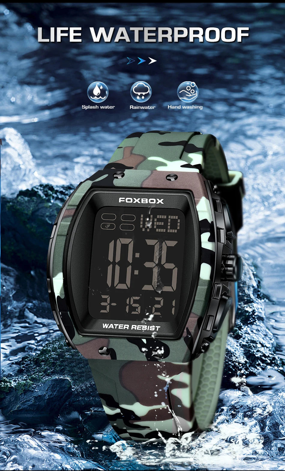 New Fashion FOXBOX Electronic Man Watch Outdoor Casual Sports Digital Clocks Waterproof Luminous Alarm Calendar Watches for Men