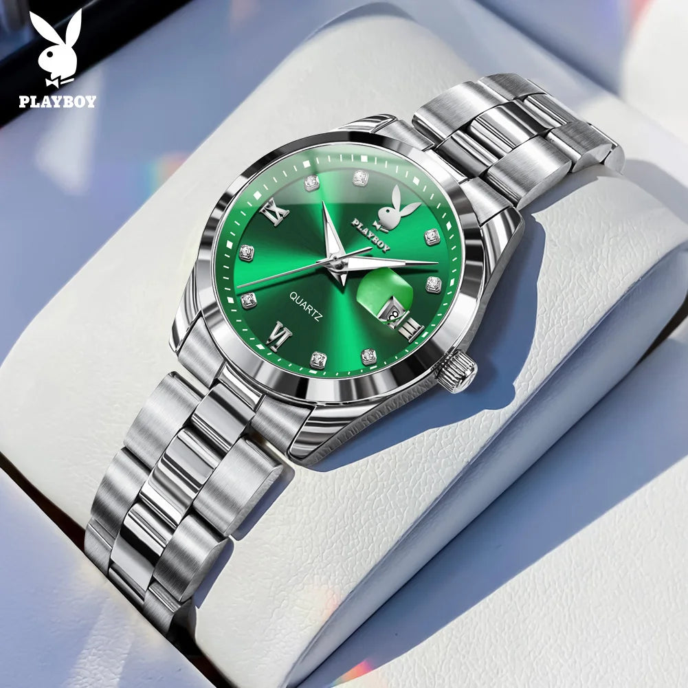 PLAYBOY New Original Luxury Women Watch Waterproof Calendar Luminous Stainless Steel Elegant Fashion Quartz Women's Wristwatch