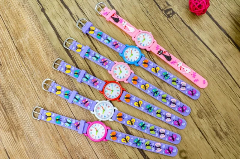 New 3D Colorful Butterfly Children Watch Soft Silicone Strap Rainbow Color Dial Fashion Sports Quartz Watches for Kid Boys Girls