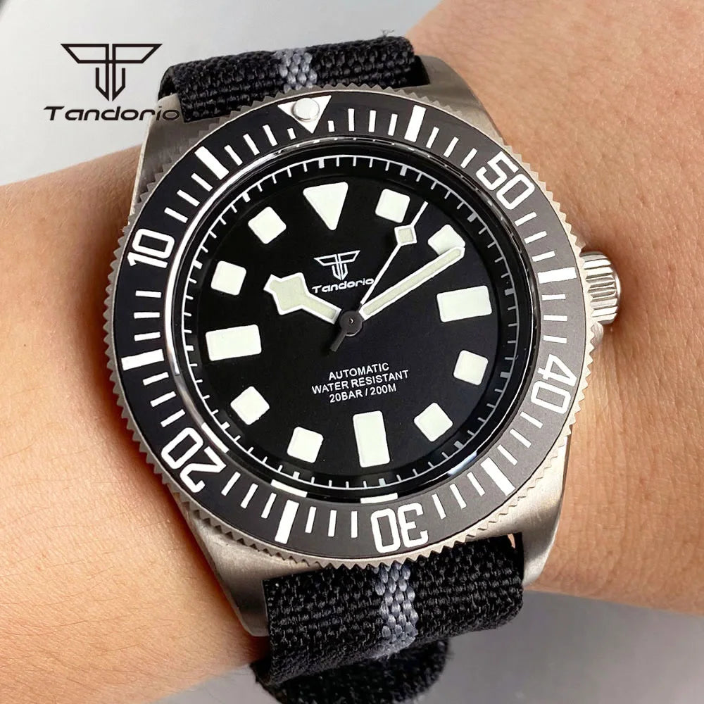 Tandorio Titanium 42mm Dive Mechanical Watch for Men Automatic NH35/PT5000 Movement Sapphire 20BAR Waterproof Wristwatch Lume