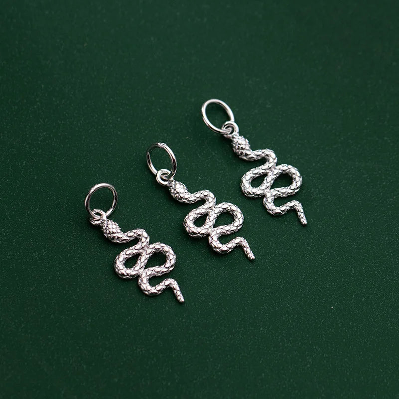 TrustDavis Real 925 Sterling Silver Fashion Sweet Animal Snake Charm Pendant Handmade DIY Accessories Fine Jewelry HY304