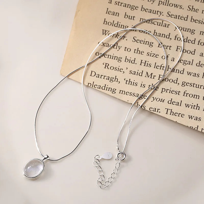 CHOZON S925 Sterling Silver Natural Moonstone Aquamarine Necklace New Product Unique Design Oval Natural Stone Snake Bone Chain