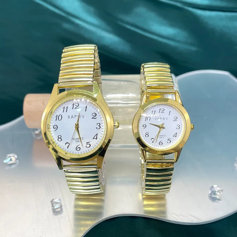 Man Women Couple Wrist Watches Stainless Steel Band Alloy Lovers Business Quartz Movement Wristwatch Elastic Strap Band Watch