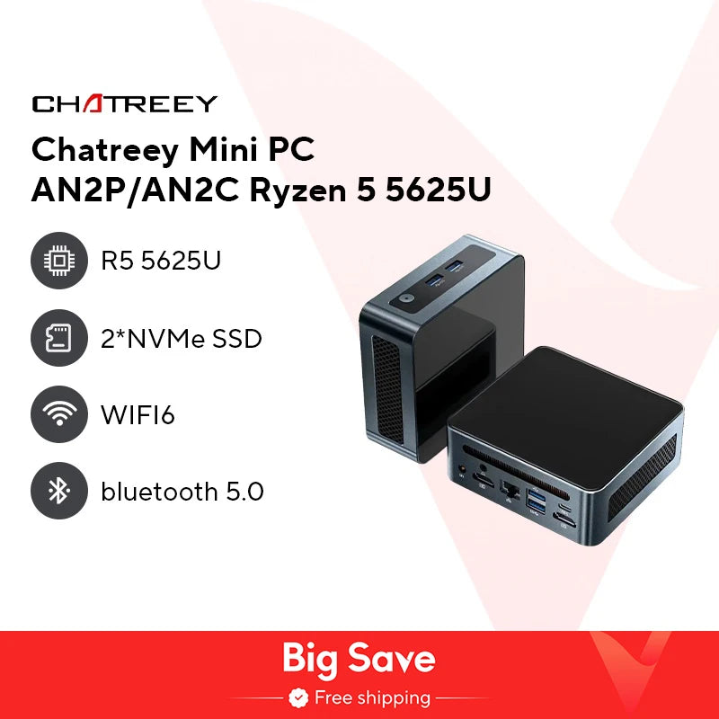 Chatreey Mini PC AN2P Ryzen 5 5625U/3550H Gaming Desktop Computer NVME SSD WIFI6 HD  Windows 11 Pro