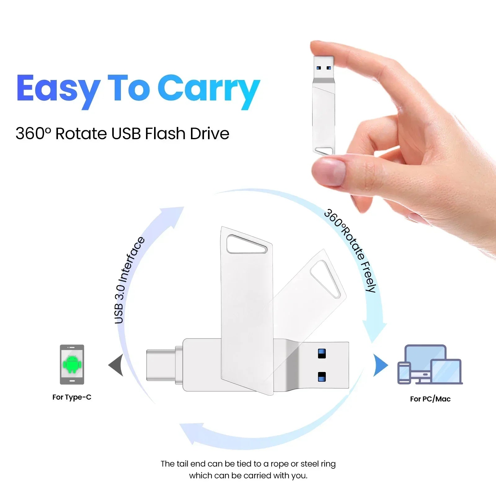 USB 3.0 TYPE-C High Speed USB Flash Drive 256GB USB-C for Android Phone Pen Drive 128GB Rotatable Pendrive Creative Gift 64GB