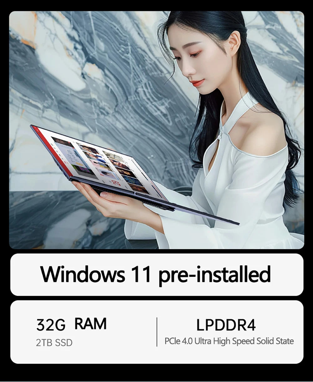 Laptop 14 inch dual touch screen Intel Celeron N5805 8GB RAM 2TB SSD, 4700mAh high-definition camera 1920 * 1200 portable