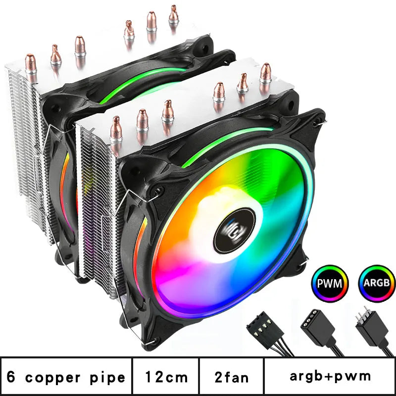 CPU Cooler high Performance 120MM Dual Tower 6 heat pipes ARGB+PWM fan For 115X 1200 1700 1356 1366 X99 2011 AM4CPU cooling  fan
