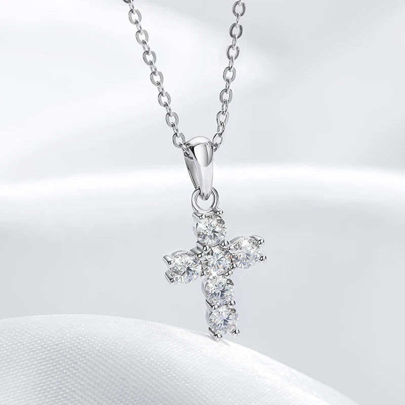 NKHOG 3mm Moissanite Cross Necklace S925 Sterling Silver 18k Gold Plated Pendant Women Men Wedding Party Gifts Fine Jewelry GRA