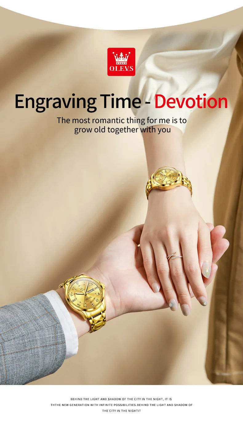 OLEVS 2910 Watch For Men Women Luxury Quartz Couple Watches Waterproof Stainless Steel Hand Clock Diamond Number Dial Wristwatch