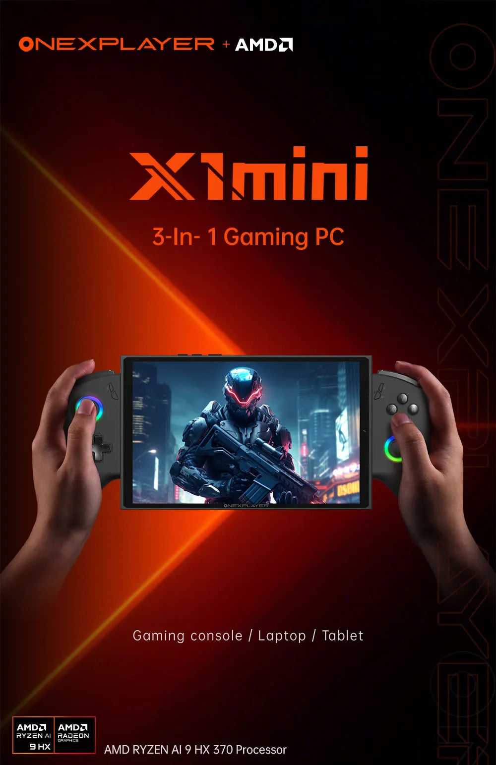 OneXplayer X1 mini AMD AI 9 HX 370 / 8840U 8.8'' 3-In-1 Handheld PC Game Console Laptop Tablet AI Computer Detachable Controller