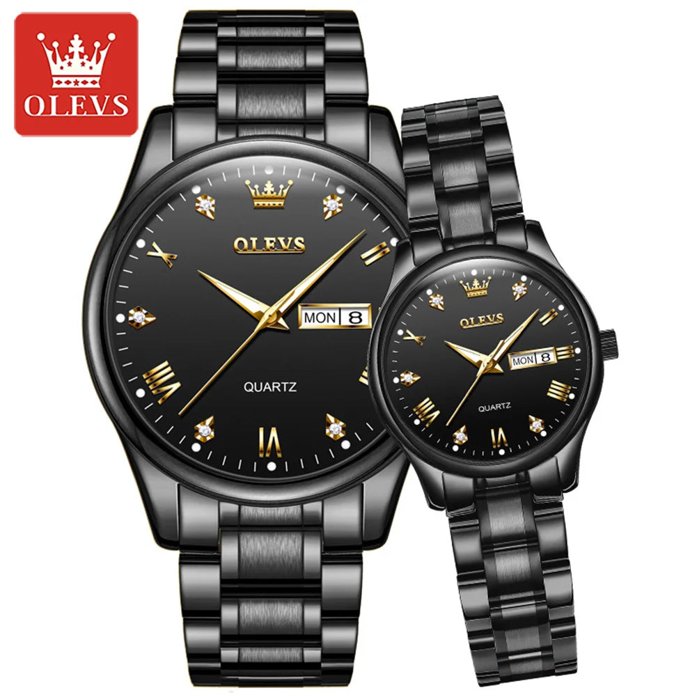 OLEVS 5563 Couple Watch Original Luxury Quartz Wristwatch for Men and Women Elegant Fashion Dual Calendar Waterproof Hand Clock
