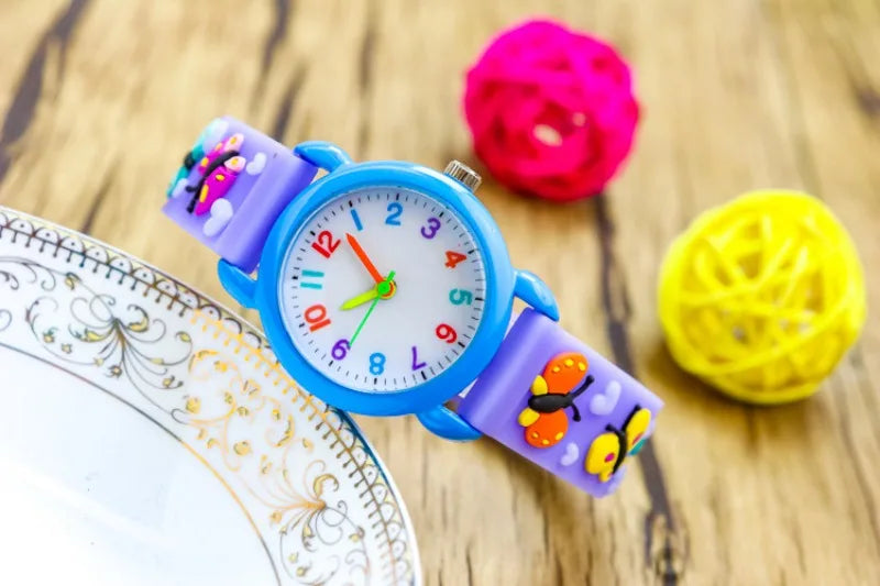 New 3D Colorful Butterfly Children Watch Soft Silicone Strap Rainbow Color Dial Fashion Sports Quartz Watches for Kid Boys Girls