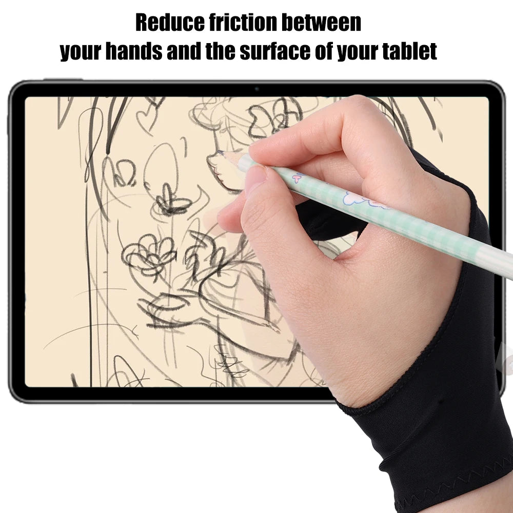 1-4Pcs Two-finger Artist Glove Palm Rejection Tablet Drawing Gloves for iPad Pro Air Graphic Tablet Smudge Guard Painting Gloves