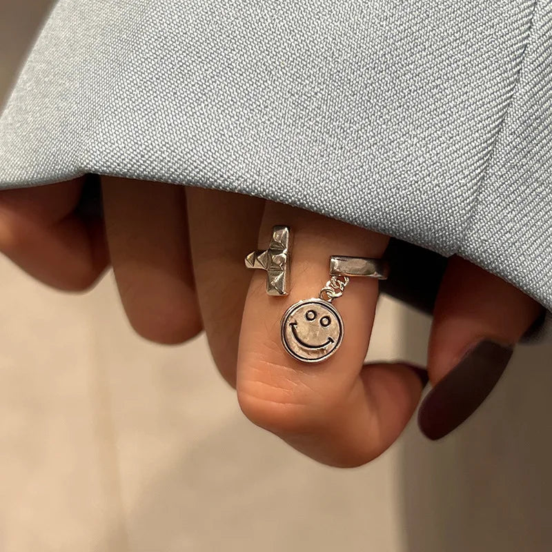 LIVVY Silver Color Creative Open Wide Irregular Rings For Women  INS Fashion Vintage Hip Hop Couples Jewelry Wholesale