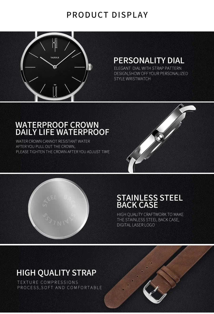 YAZOLE Men's Watches Classic Black Brown Quartz Wrist Watches for Men Women Leisure Simple Man Watch Clock Gift Reloj Hombre