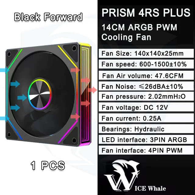 ICE Whale Prism 4RS Plus ARGB PC Case Fan 14cm Infinity Mirror Design Motherboard Light Sync 4PIN PWM CPU Cooler Fan ventilador