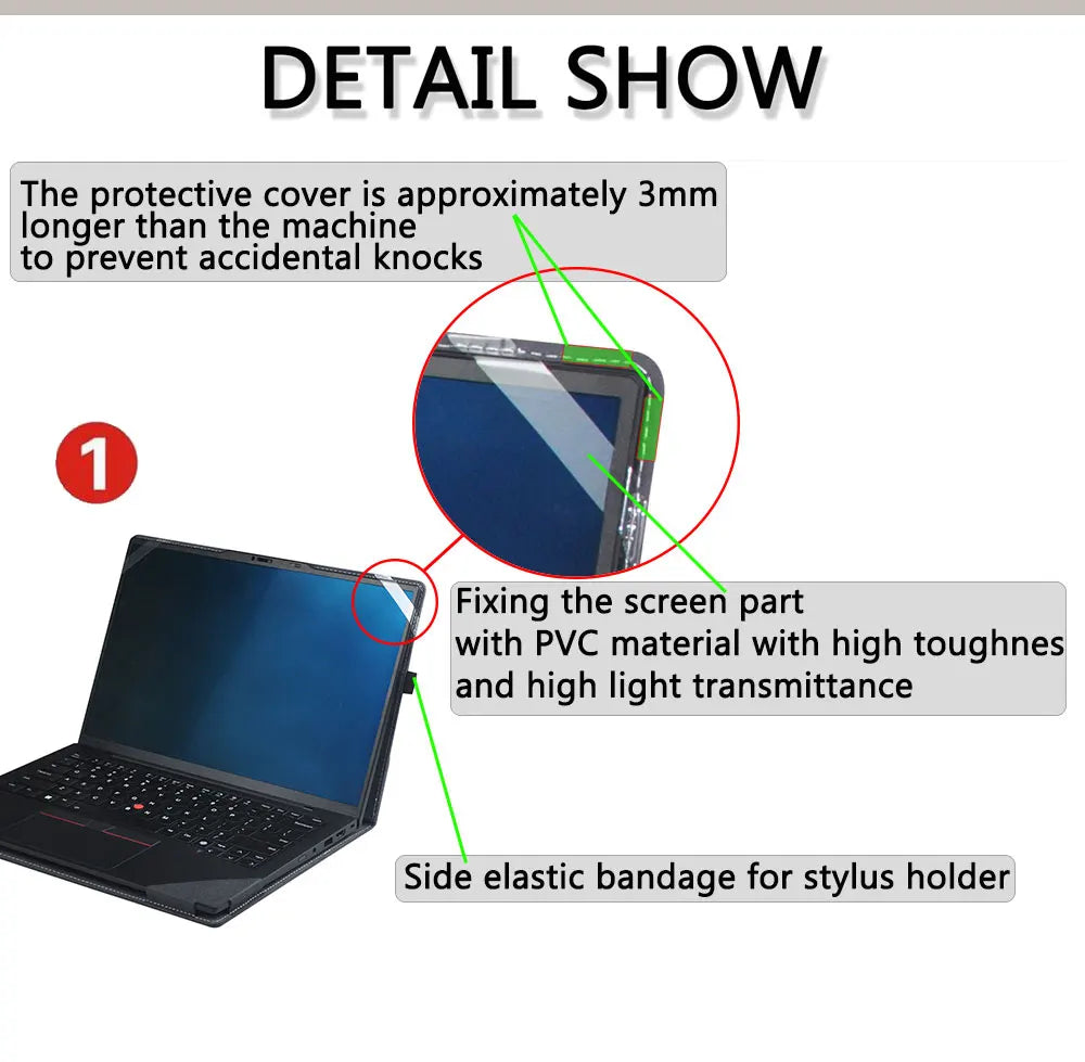 Laptop Case Cover For Lenovo Yoga Slim 7 14AKP10 /14ILL10 / 7i (14'', Gen 10) PU Leather Protective Bag with Foldable Cooling