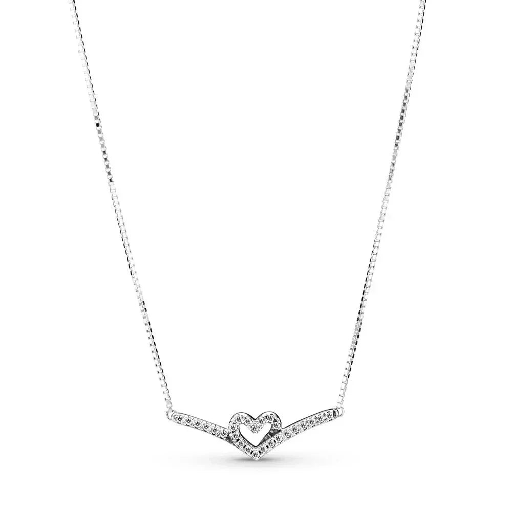 2021 New 100% 925 Sterling Silver pretty Sparkling Double Halo Collier Necklace Heart Family Tree Collier Fit Party Gift