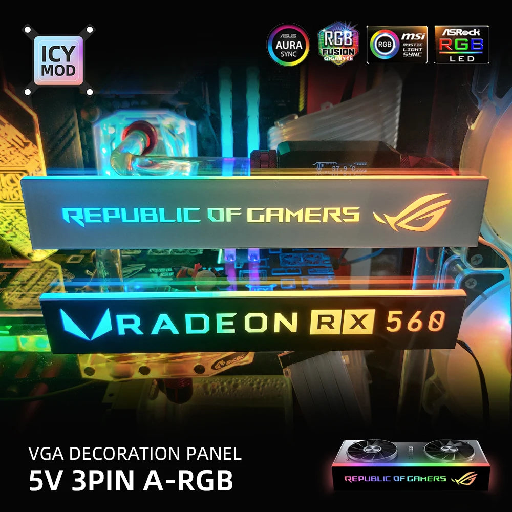 RGB GPU Side Panel Customizable A-RGB VGA Decoration Video Card Cover Customize 5V3PIN/12V4PIN AURA PC MOD PC Case MOD RTX GTX