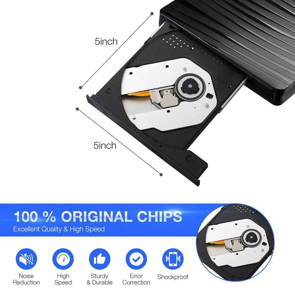 USB 3.0  Type C Portable DVD CD+/-RW External Burner Optical Drive ROM Disk Reader For Laptop PC Desktop MacBook iMac Windows11