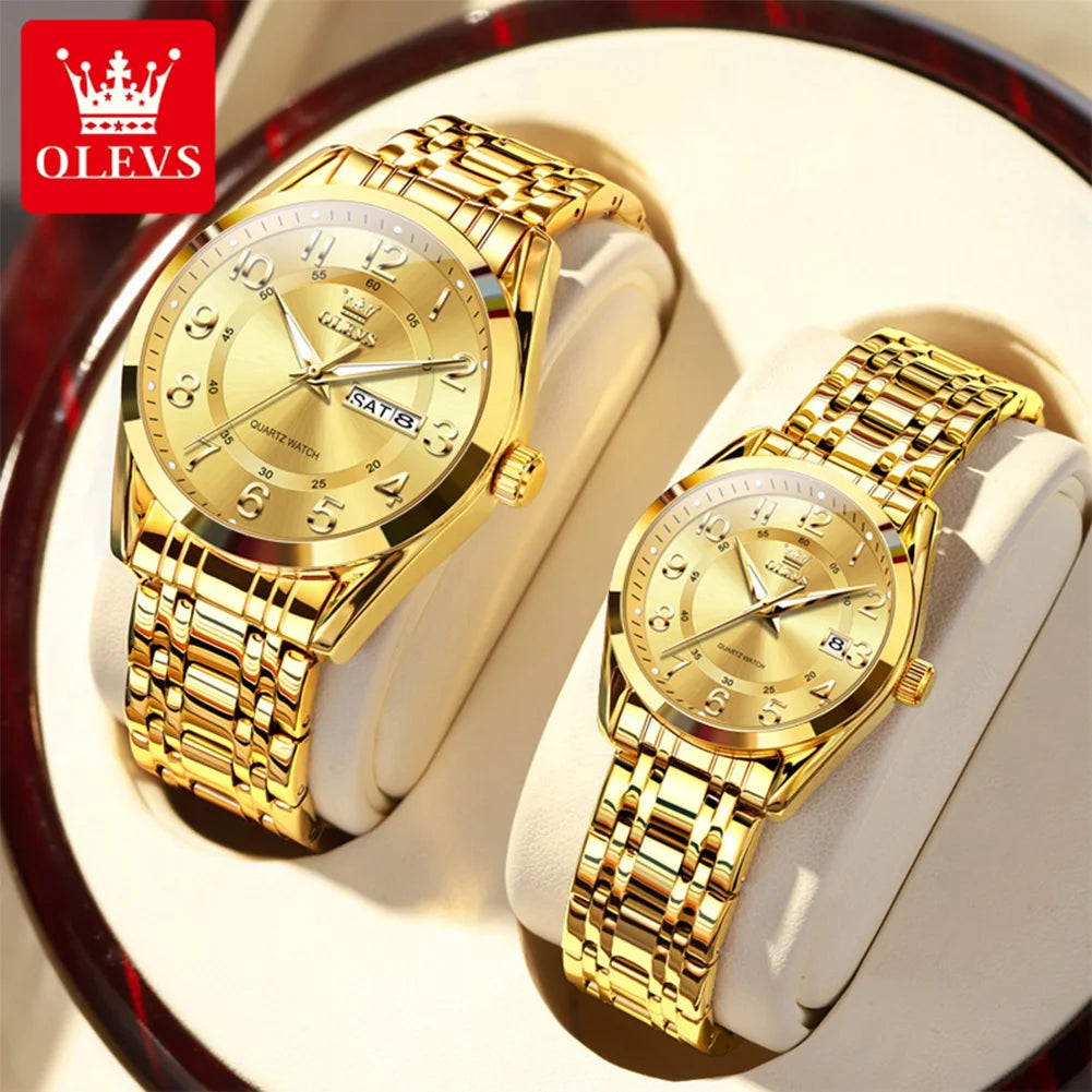 OLEVS 3666 Couple Watch Luxury Original Fashion Brand Waterproof Luminous Quartz Watch Man And Woman Watches Calendar Design