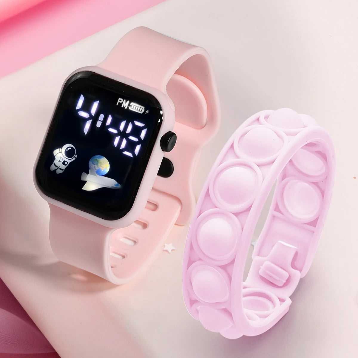 2PCS Children's Smart Watch Bracelet Simple and Fashionable Student Outdoor Sports Electronic Watch Gift for Boys and Girls