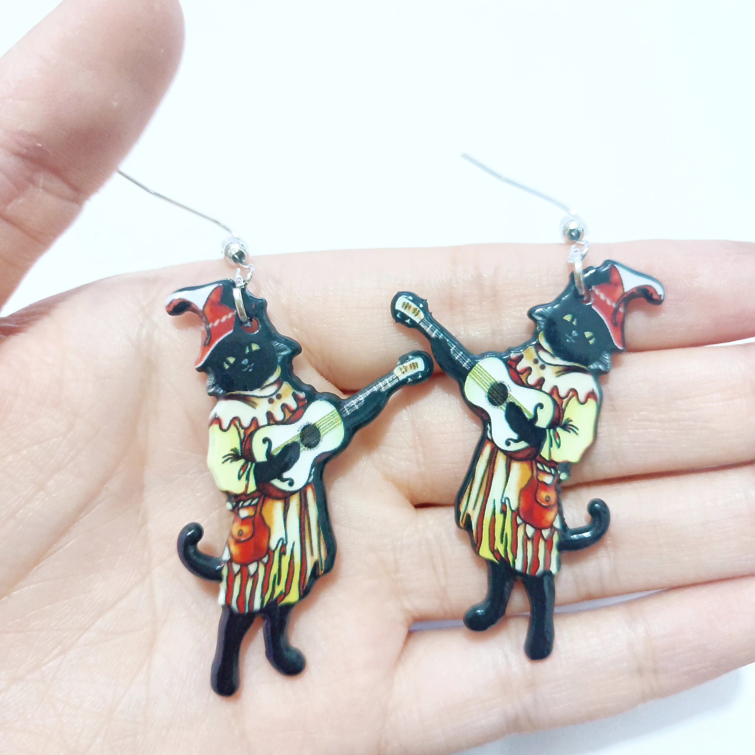 Double Sides Acrylic Cat Mermaid Guitar Earrings for Women Colored Doughnut Coffee Pendant Ear Ring Halloween Christmas Gift