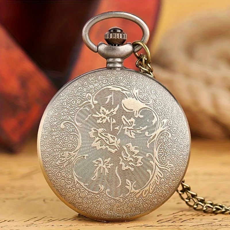 Retro Bronze Hollow Gear Carved Quartz Pocket Watch Necklace Pendant Clock Chain Memorial Gift for Men Women Reloj Hombre