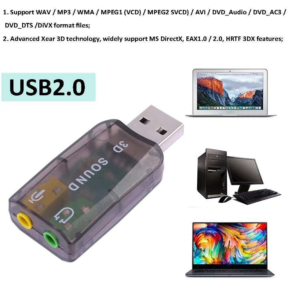 Mini External USB To 3.5mm Mic Headphone Jack Stereo Headset 3D Sound Card Audio Microphone Adapter Speaker Interface For Laptop