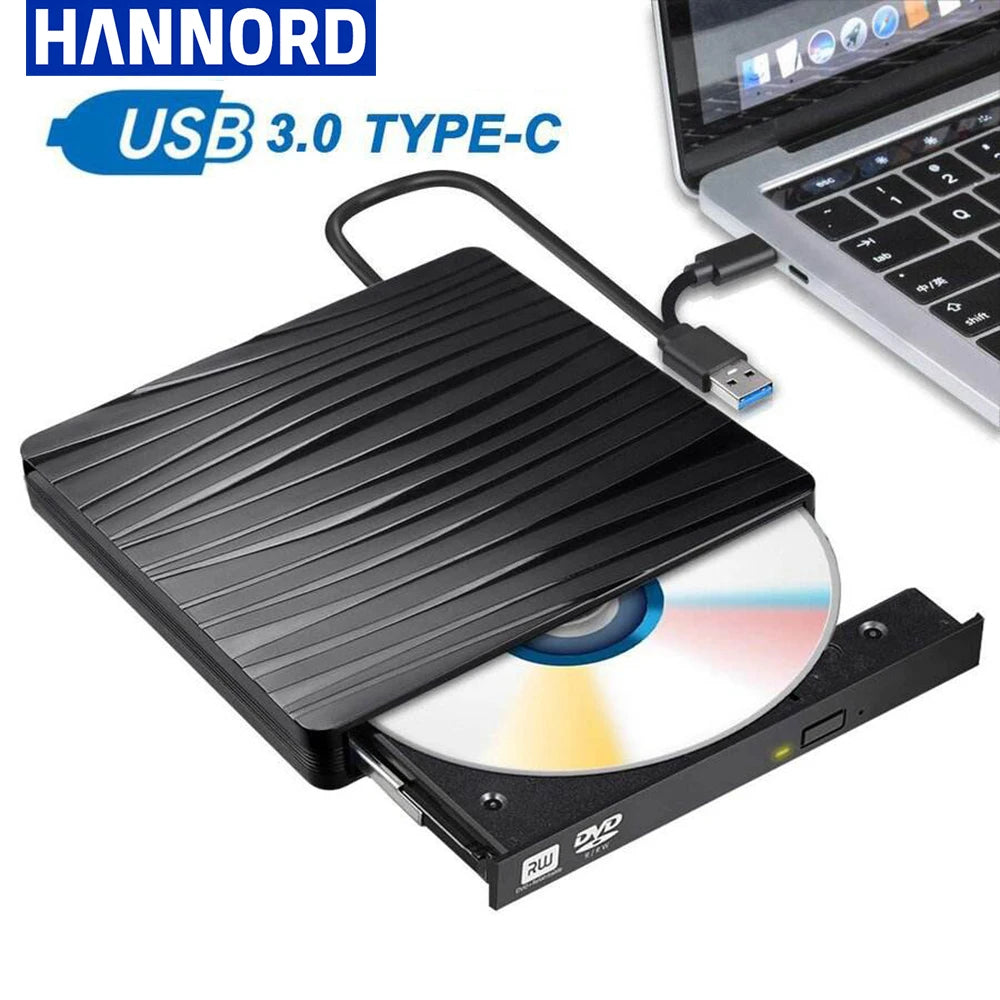 USB 3.0  Type C Portable DVD CD+/-RW External Burner Optical Drive ROM Disk Reader For Laptop PC Desktop MacBook iMac Windows11