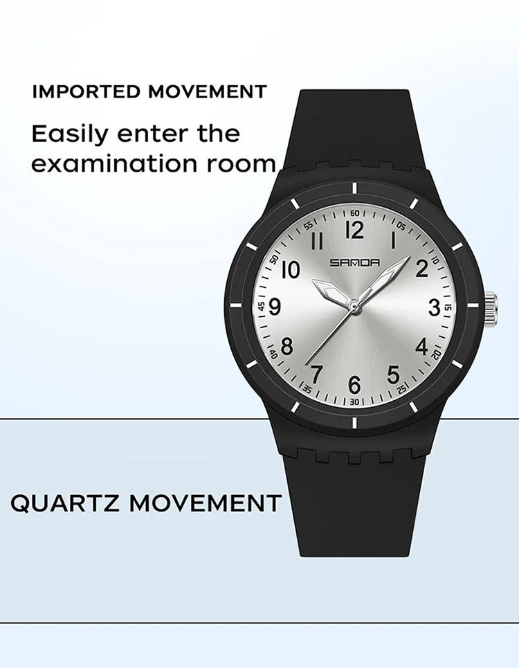 SANDA 9075 Casual Student Quartz Watch Simple Waterproof Silicone Strap Night Light Fashion Girls and Boys Watch Simple Daily
