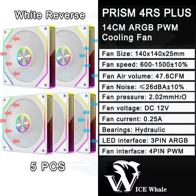 ICE Whale Prism 4RS Plus ARGB PC Case Fan 14cm Infinity Mirror Design Motherboard Light Sync 4PIN PWM CPU Cooler Fan ventilador